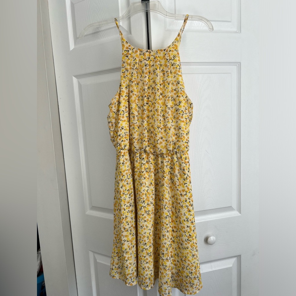 Women’s Francesca’s Yellow Floral Lined Mini Sleeveless Spring Dress Summer M